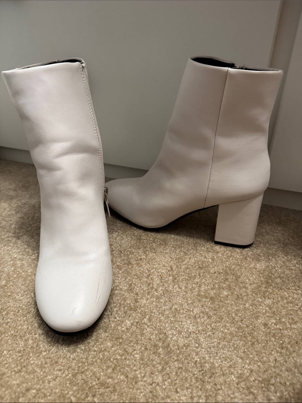 Women's White Block Heel Ankle Boots